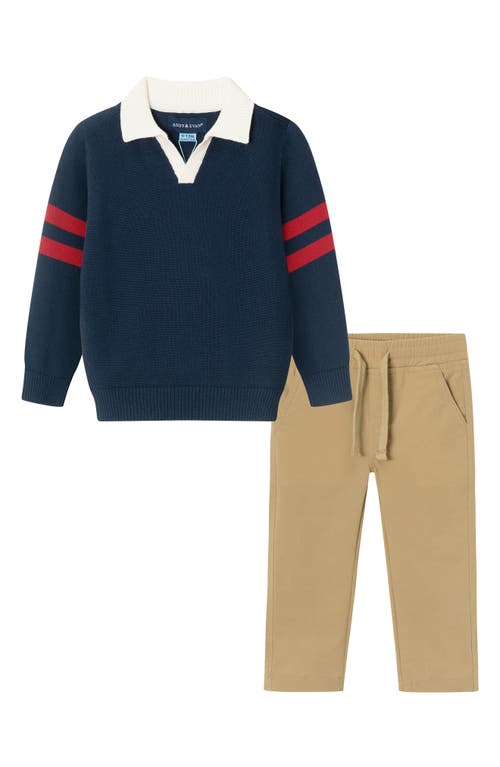 Andy & Evan Collared Sweater & Pants Set In Nvj