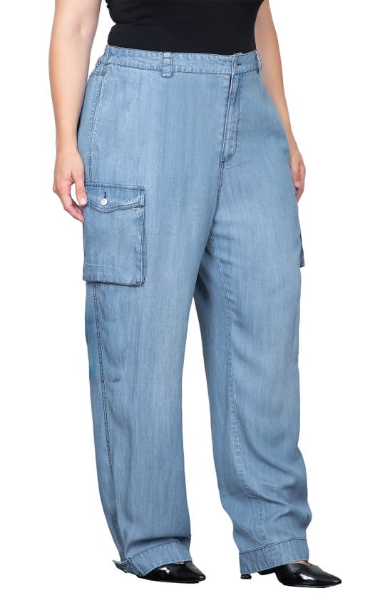 Standards & Practices High Waist Chambray Cargo Pants In Bleach Blue