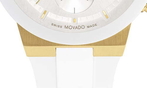 Shop Movado Bold Fusion Chronograph Silicone Strap Watch, 44mm In Gold/white