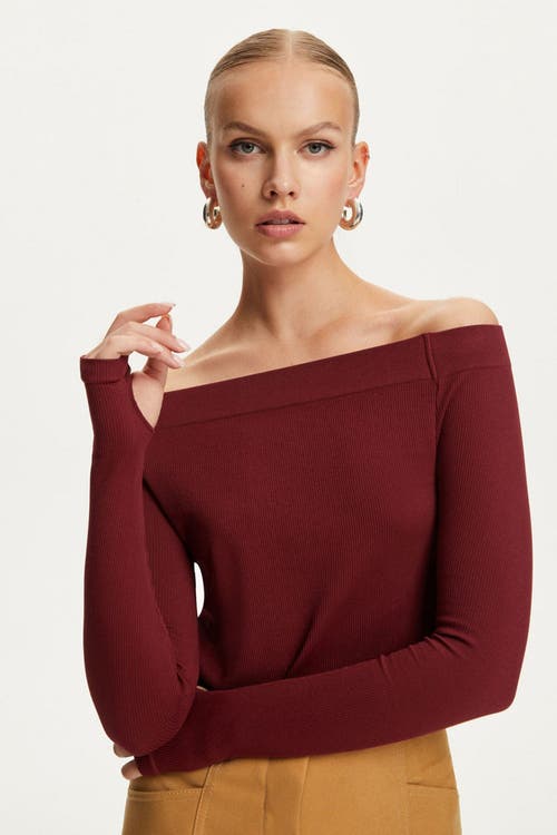 Nocturne Long Sleeve Crop Top in Burgundy at Nordstrom, Size Large