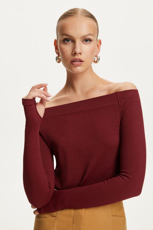 Shop Nocturne Long Sleeve Crop Top In Burgundy