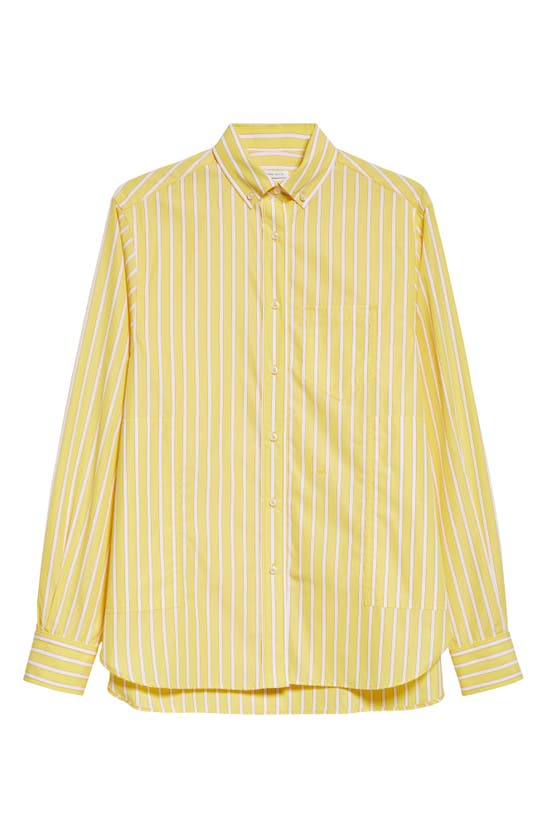 Shop Saks Potts William Stripe Cotton Button-down Shirt In Yellow Melon Stripe
