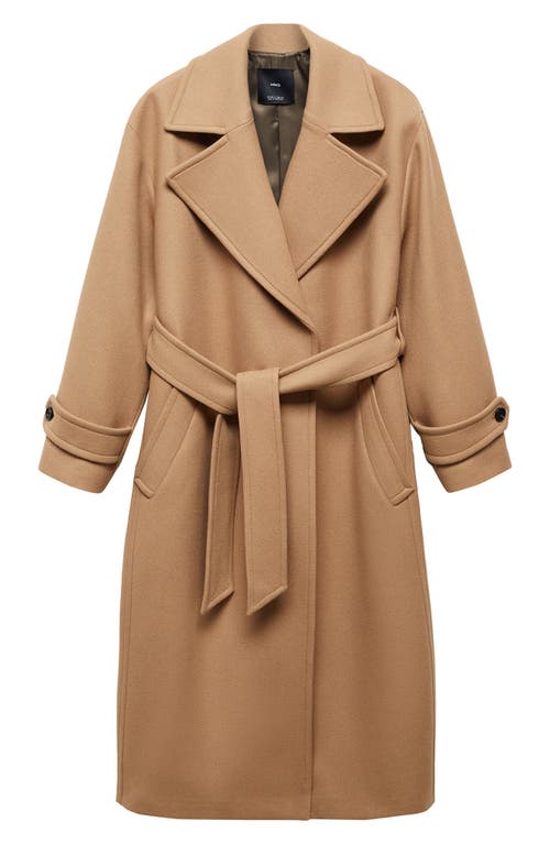 MANGO Belted Wool Blend Coat in Medium Brown at Nordstrom, Size X-Large