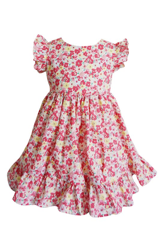 Shop Popatu Floral Print Flutter Sleeve Cotton Dress In Pink Multi