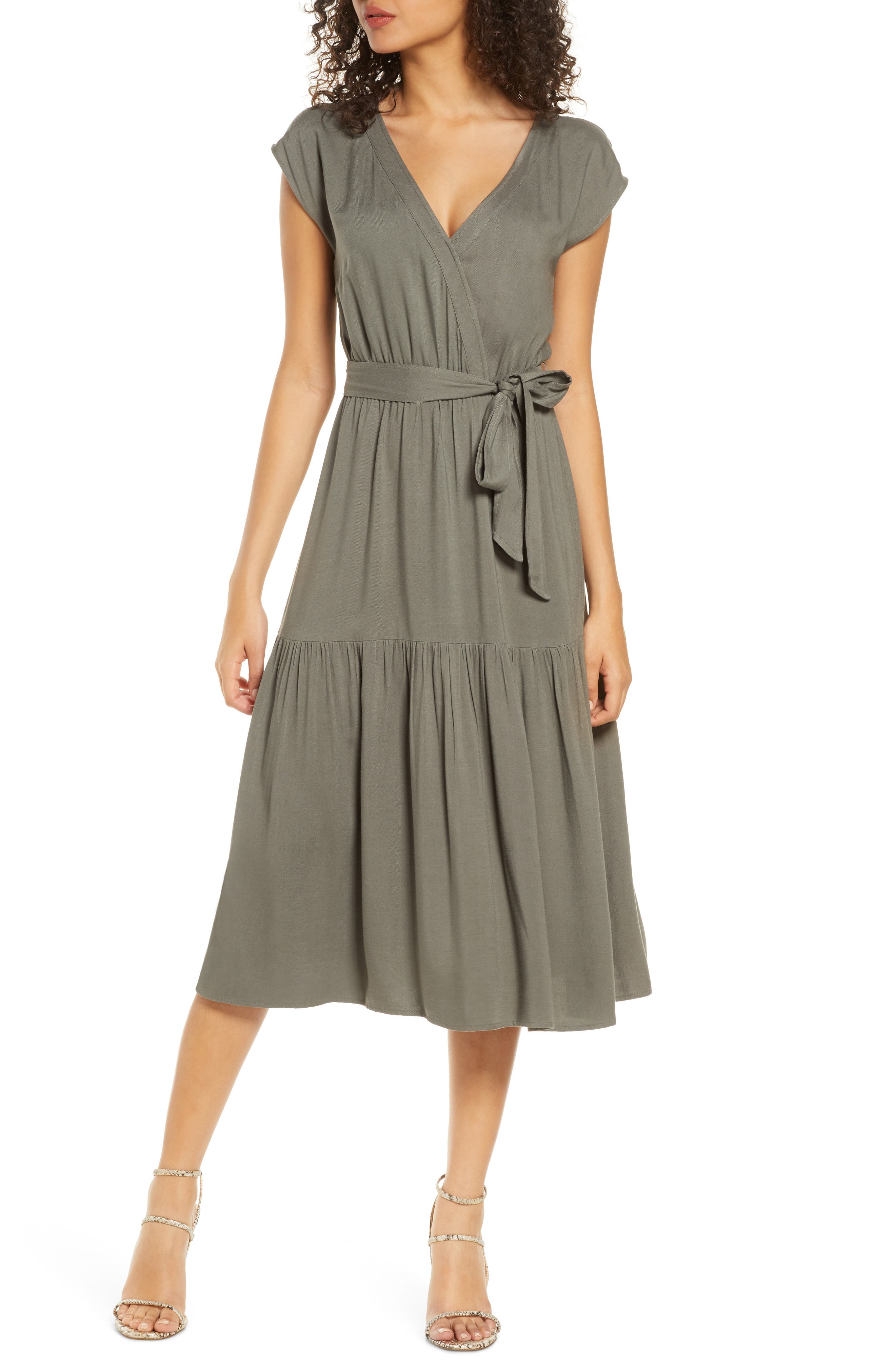 dolman tie waist midi dress