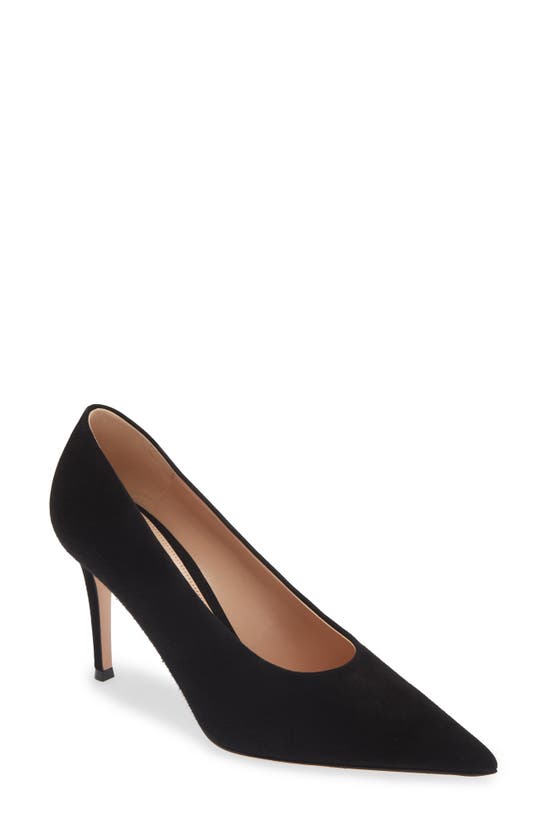 Shop Gianvito Rossi Pointed Toe Suede Pump In Nero