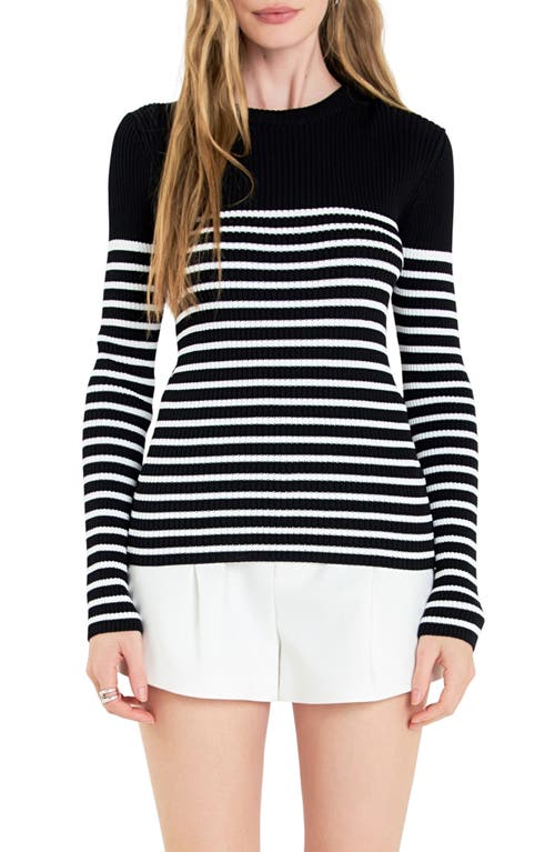 English Factory Stripe Rib Sweater In Black/white