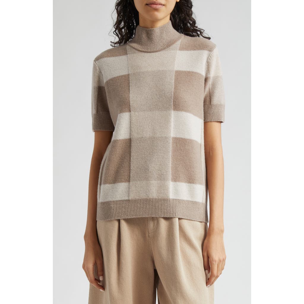 Shop Emporio Armani Check Wool & Cashmere Mock Neck Sweater In Solid Medium Beige