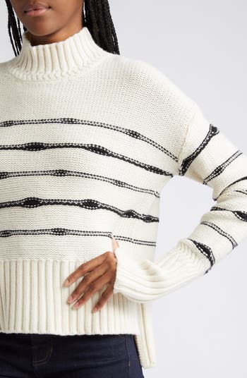 Veronica Beard NWT Bertilda Cable Knit Mock Neck Sweater Size L Gray Wool  Blend