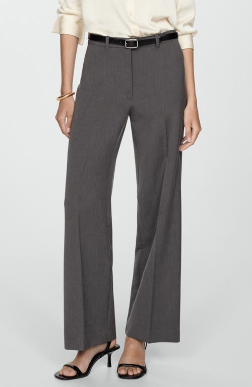 Shop Mango Pleat Front Straight Leg Pants In Dark Heather Grey