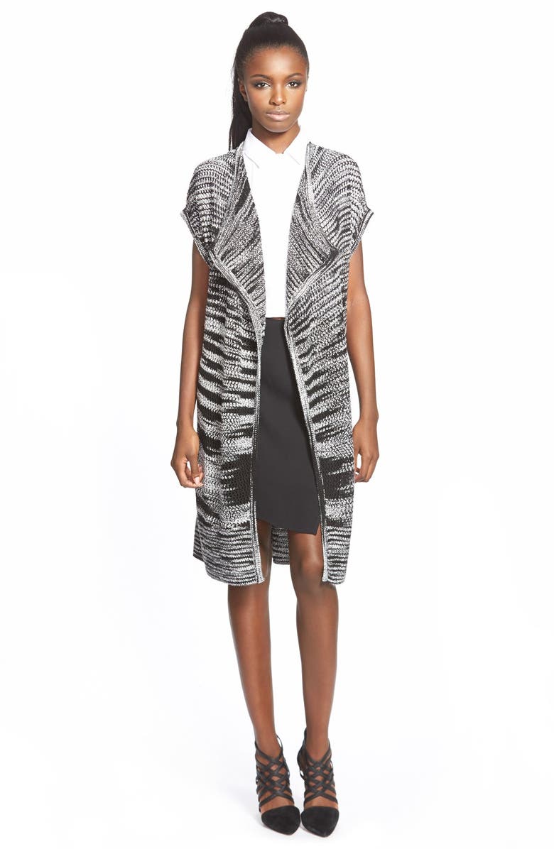LEITH Cap Sleeve Long Cardigan, Main, color, BLACK SPACEDYE