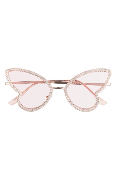 Crystal Embellished 64mm Oversize Butterfly Sunglasses