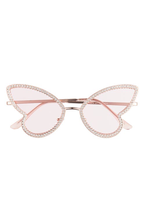 BP. Crystal Embellished 64mm Oversize Butterfly Sunglasses in Fuschia- White- Gold at Nordstrom