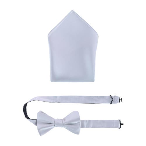 Shop Trafalgar Sutton Solid Color Silk Bowtie And Pocket Square Combo In Silver