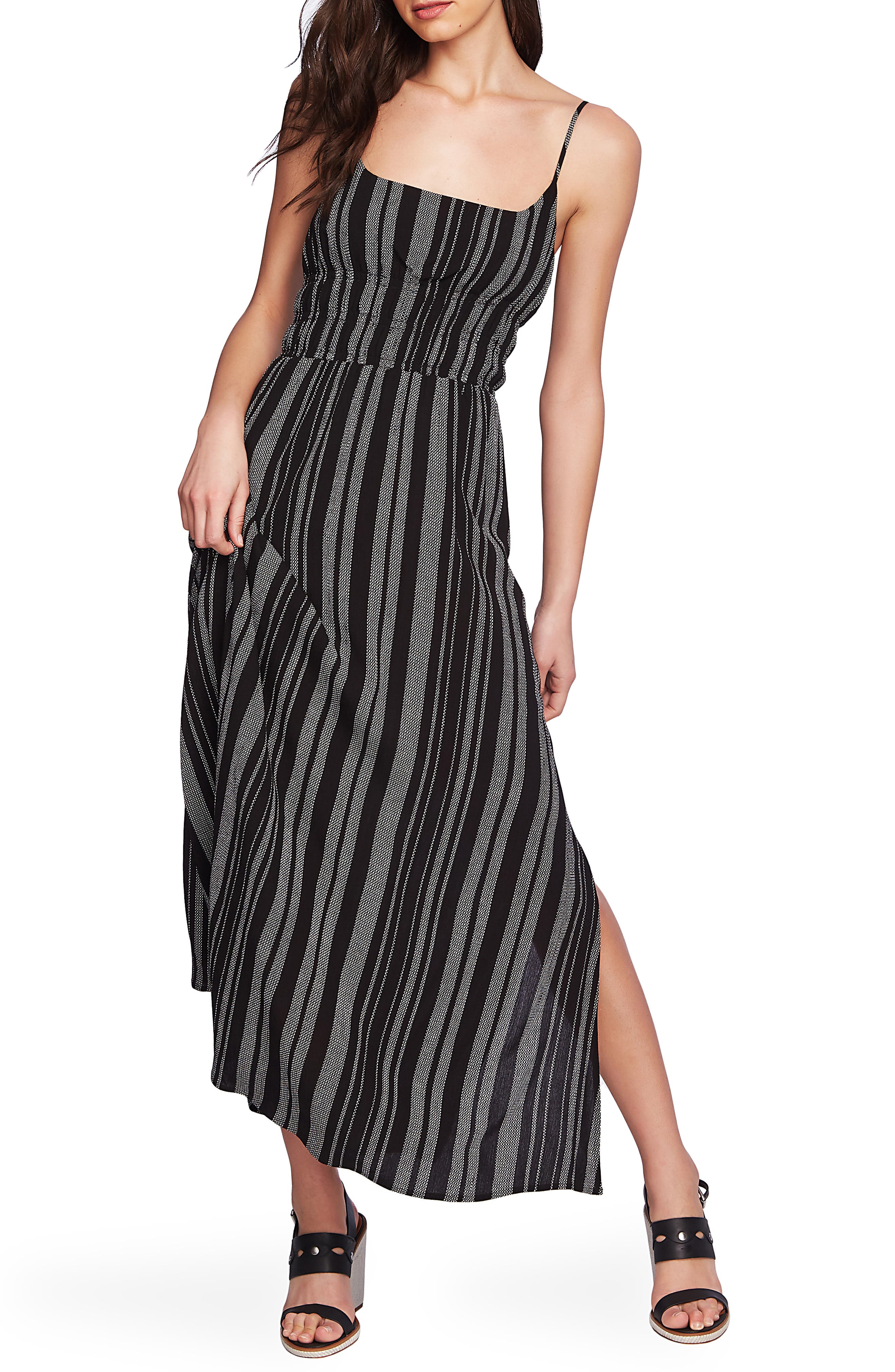 1.state Stripe Side Slit Maxi Dress, Black