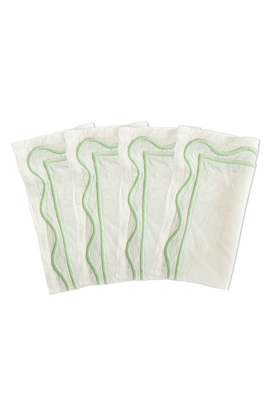 Misette Colorblock Linen Four-piece Napkin Set In Color Block Sage