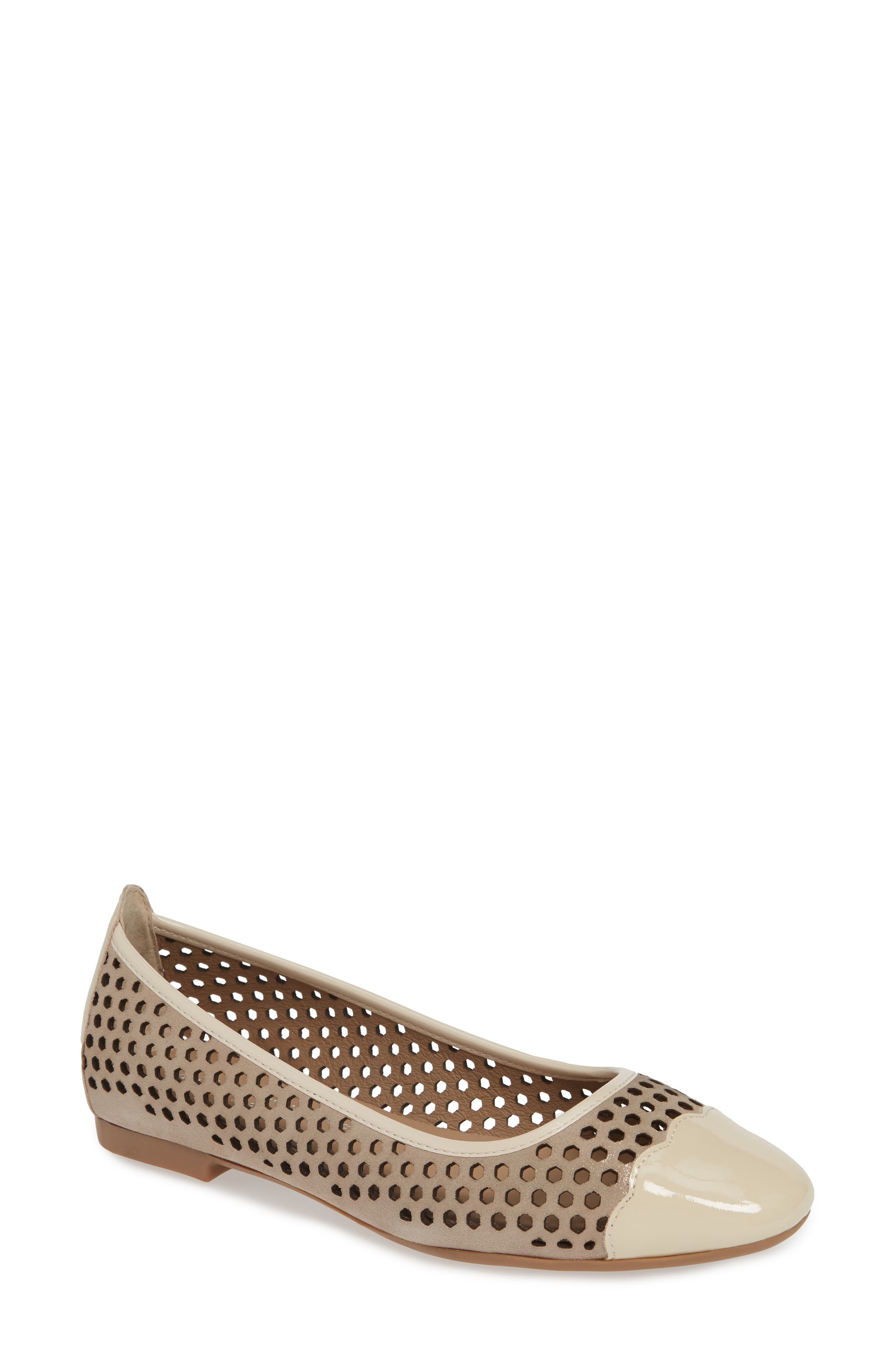 Bettye Mullet Concepts Janae Perforated Cap Toe Flat, Beige