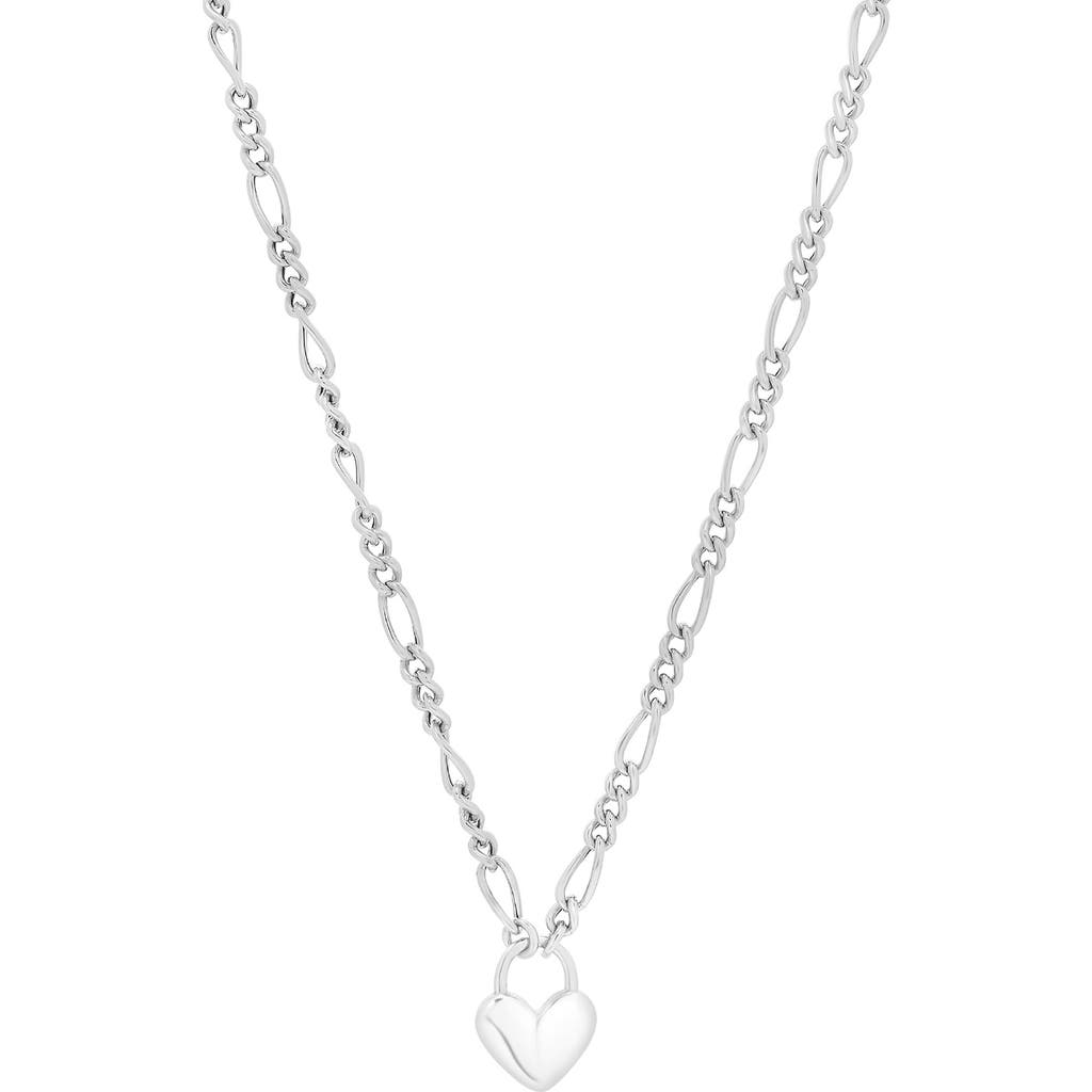 Karat Rush Figaro Chain Heart Pendant Necklace In Rhodium White
