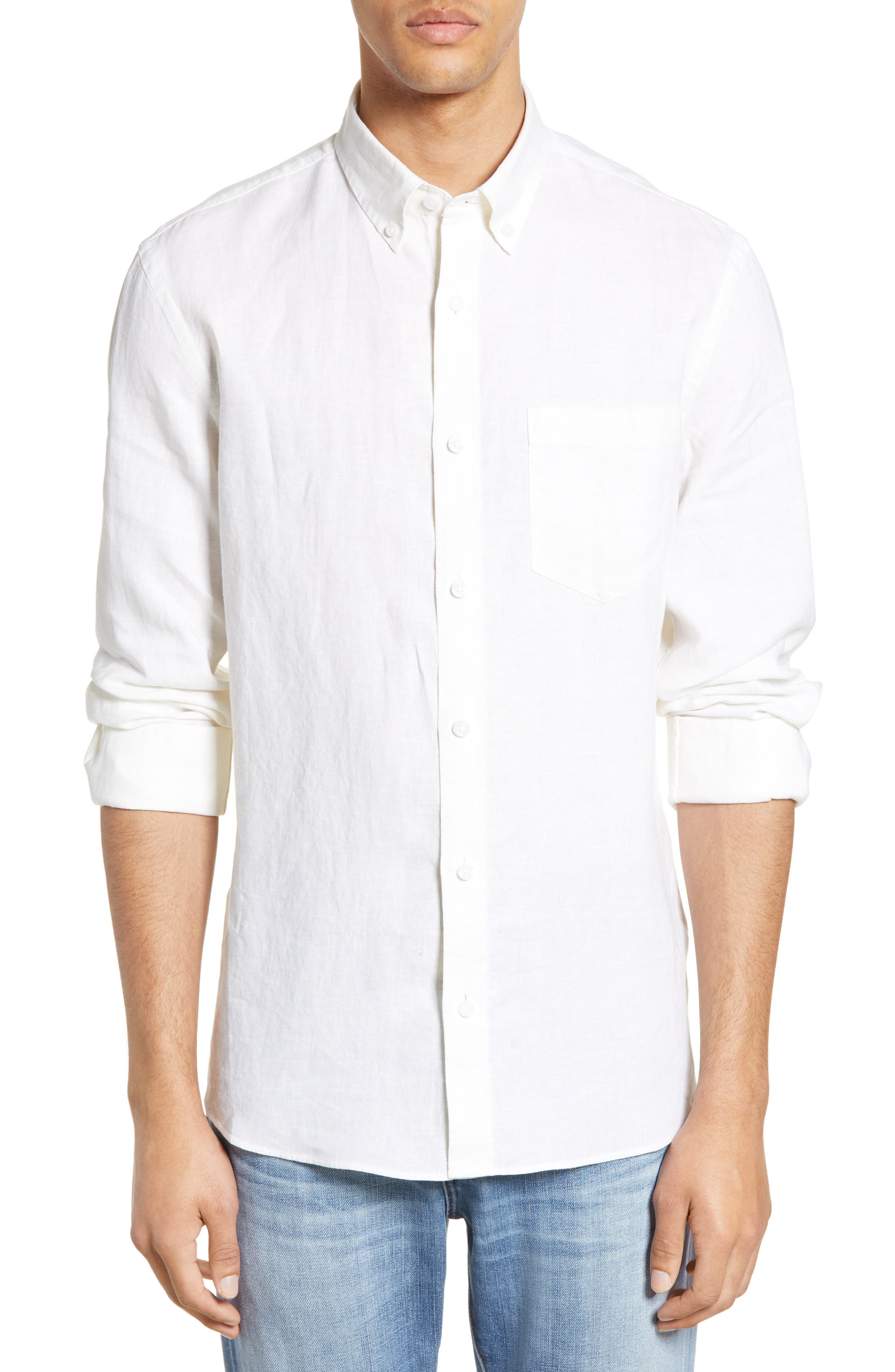 Nordstrom Shop Trim Fit Linen Sport Shirt, White