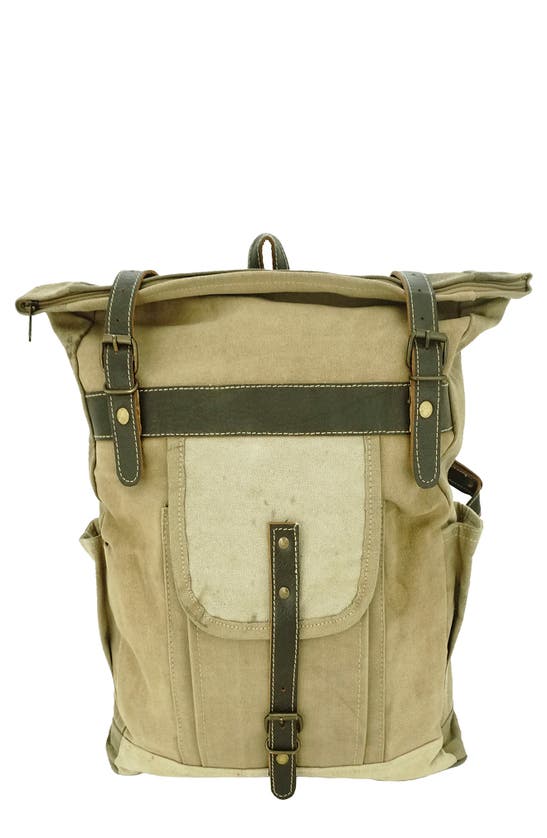 Vintage Addiction Leather Trimmed Backpack In Olive/khaki