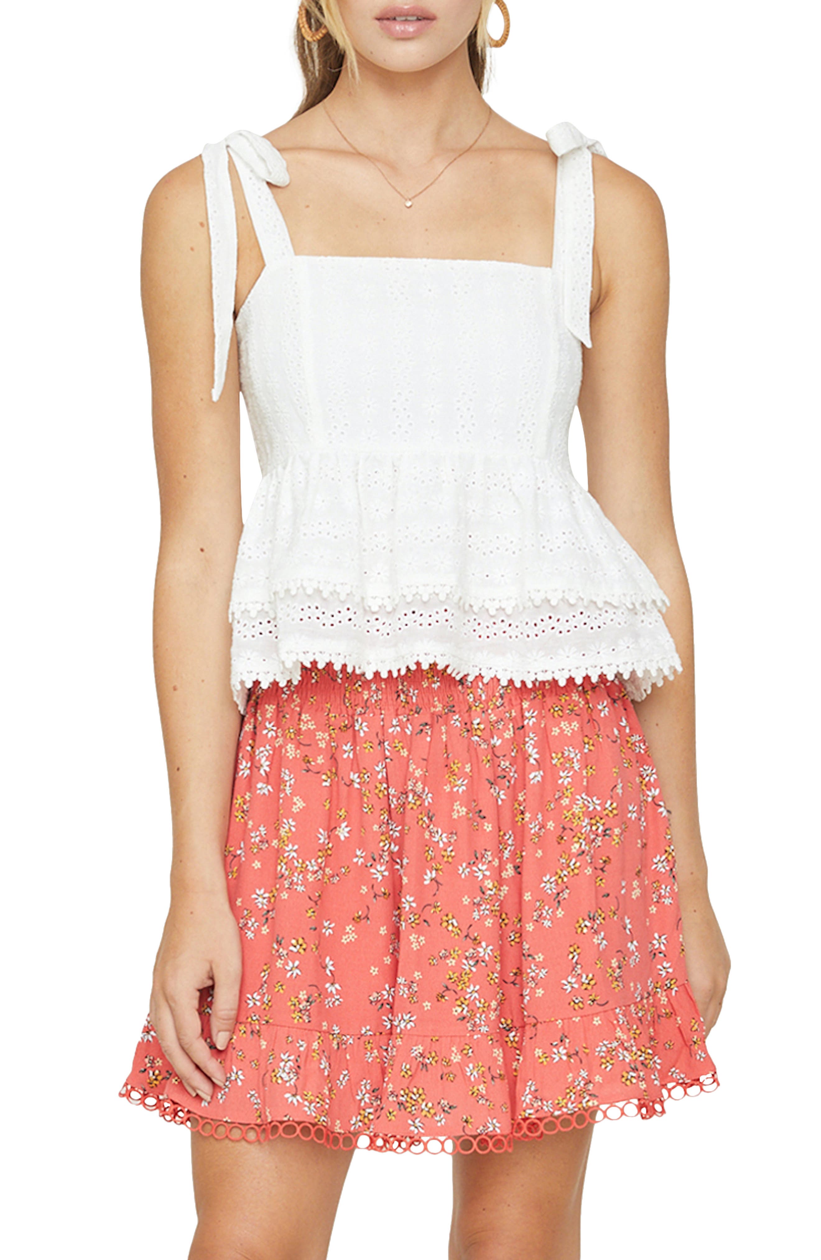 white eyelet ruffle top