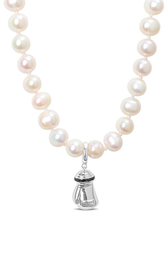 Delmar 7–7.5mm Cultured Freshwater Pearl & Black Diamond Pendant Necklace In White