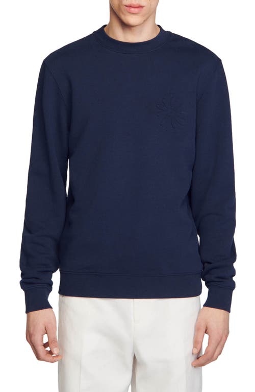 sandro Easy Glossy Flower Cotton Graphic Sweatshirt Navy Blue at Nordstrom,