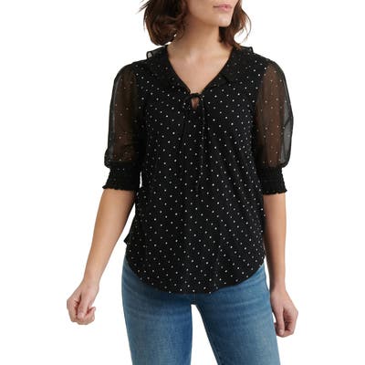 Lucky Brand Mixed Media Ruffle Top, Black