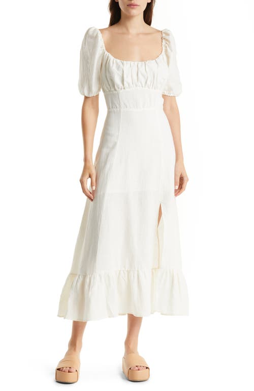 & Other Stories Puff Sleeve Linen Midi Dress Offwhite at Nordstrom,