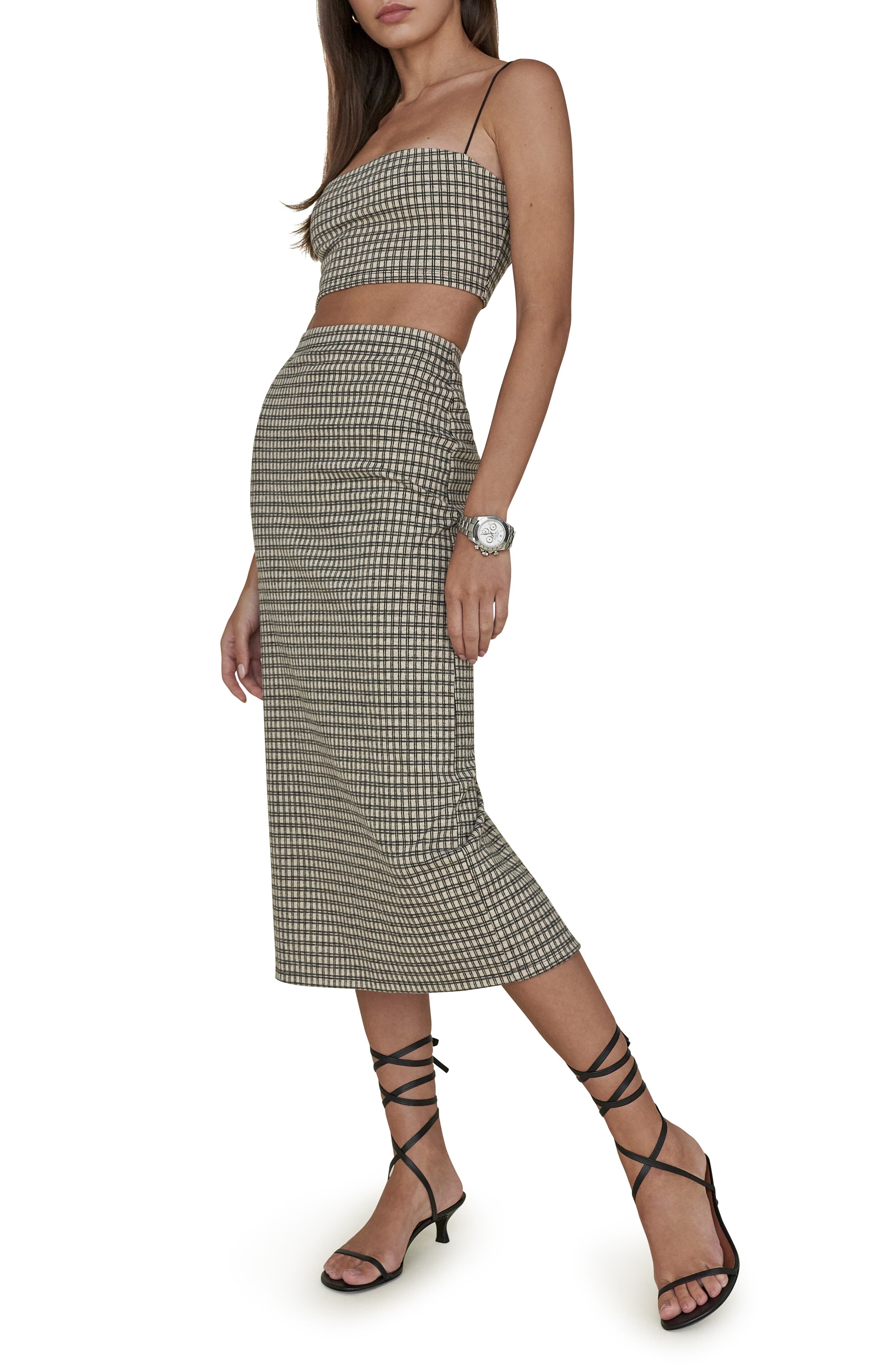 Reformation Callista Two-Piece Dress in Beige Check at Nordstrom, Size Large