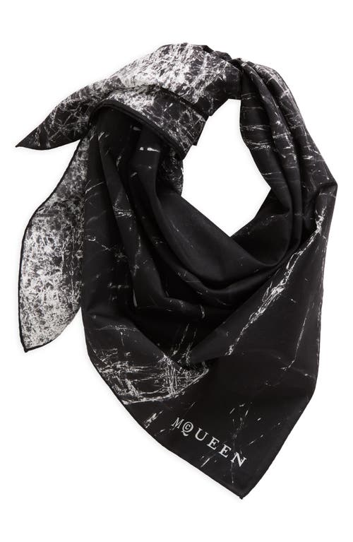 Shop Alexander Mcqueen Smashed Screen Square Cotton Twill Scarf In Black/ivory