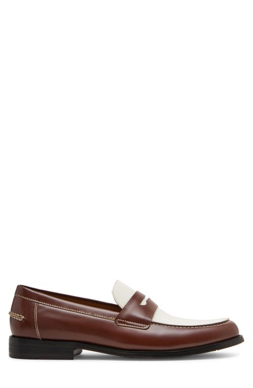 Steve Madden Men's Natan Penny Moc Toe Loafer In Brown/white