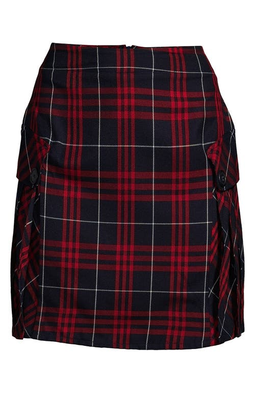 Lands' End School Uniform Young Side Pleat Plaid Skort Above The Knee In Classic Navy Large Plaid