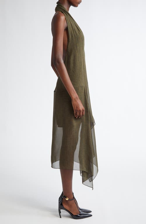 Shop Ferragamo Monogram Print Handkerchief Hem Halter Dress In Olive