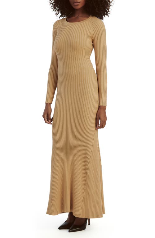 Bardot Amaro Long Sleeve Knit Dress In Soft Camel