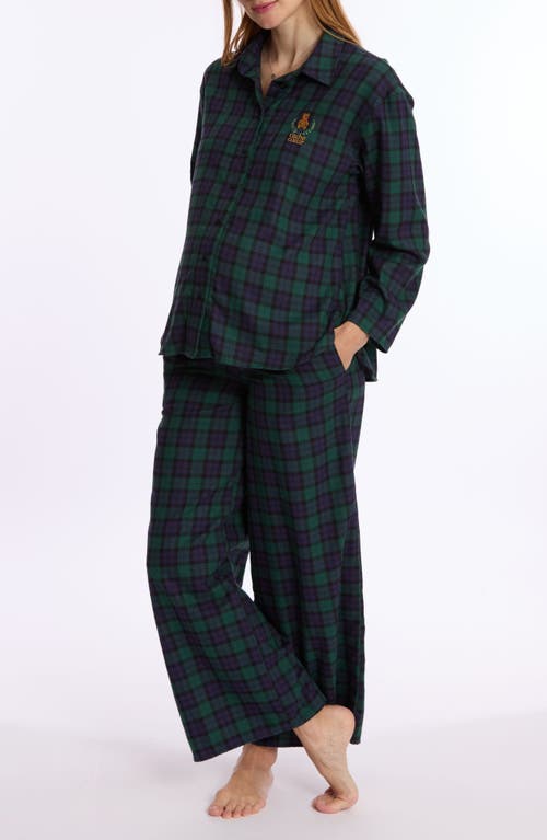 Cache Coeur Teddy Plaid Maternity Pajamas in Green 