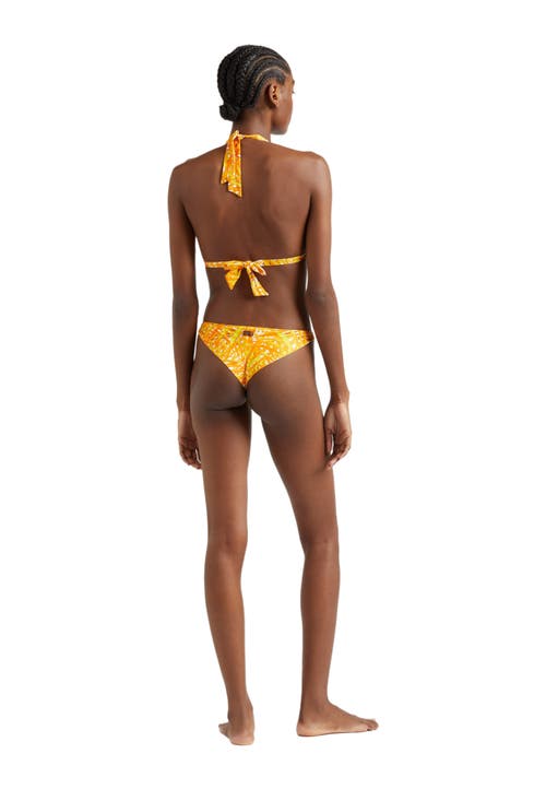 Shop Vilebrequin Palm Leaves Side Tie Jersey Bikini Top In Mangue