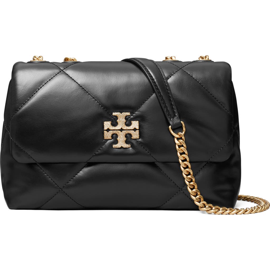 Tory Burch Kira Diamond Quilted Leather Small Convertible Shoulder Bag In Black