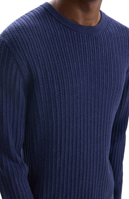 Shop Theory Riland Cabled Cotton Crewneck Sweater In Baltic Melange