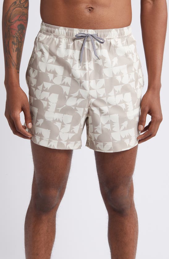 Shop Open Edit Recycled Volley Swim Trunks In Tan Thread Abstract Geo Shape