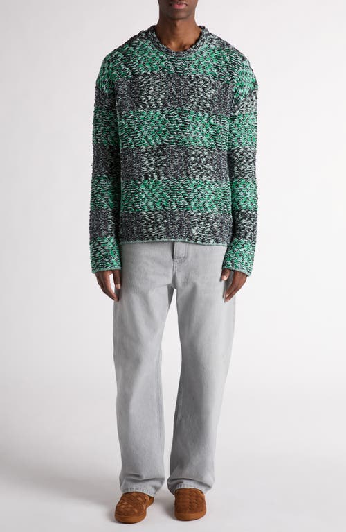 Bottega Veneta Check Crewneck Wool Sweater In 1744 Mint/grey/navy