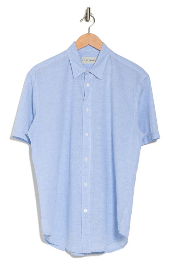 Shop Coastaoro Dax Short Sleeve Linen Blend Button-up Shirt In Sky