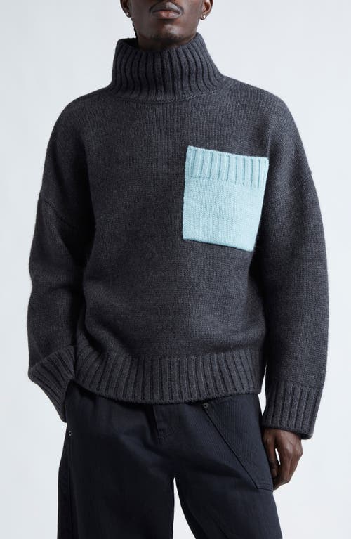 Shop Jw Anderson Patch Pocket Wool & Alpaca Blend Turtleneck Sweater In Dark Grey/arctic Blue