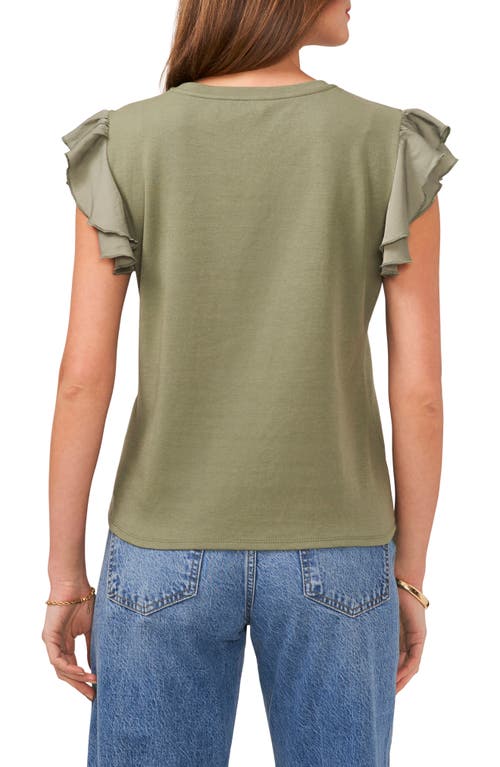 Shop Vince Camuto Tiered Ruffle Sleeve Cotton Blend Top In Olive Mist