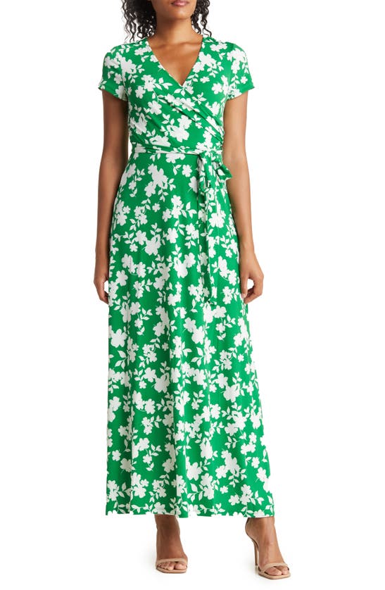 Eliza J V-neck Faux Wrap Maxi Dress In Green