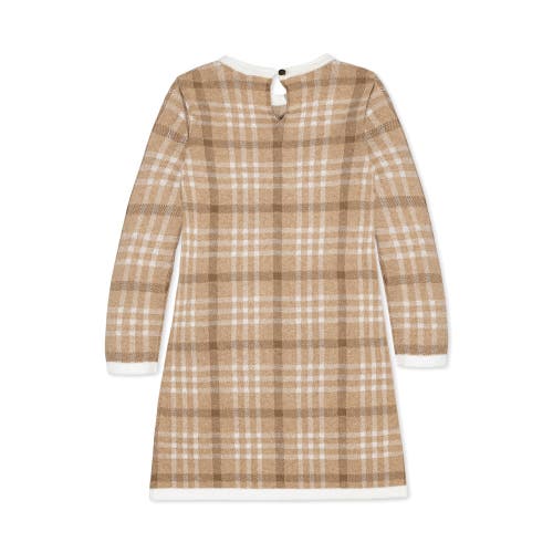 Shop Hope & Henry Baby Girls' Organic Bow Sweater Dress, Infant In Camel Plaid Intarsia