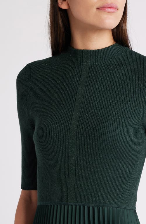 Shop Hugo Boss Boss Fireanami Shimmer Sweater Dress With Plissé Skirt In Court Green