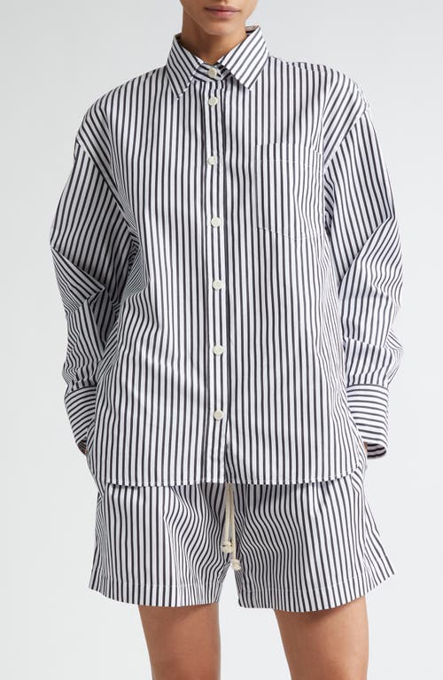 Maria McManus Stripe Oversize Organic Cotton Poplin Button-Up Shirt in Black Stripe at Nordstrom, Size Small