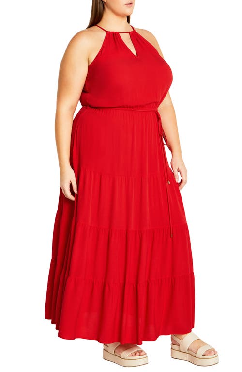 City Chic Stacey Keyhole Tiered Maxi Dress In Crimson