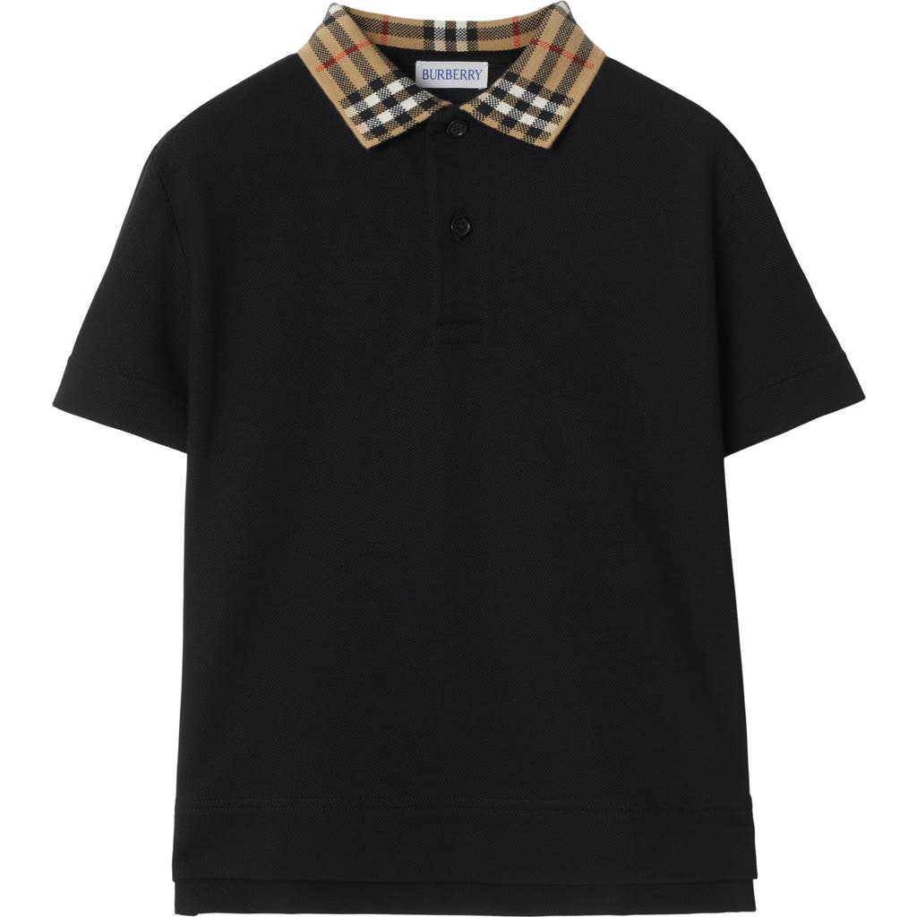 Shop Burberry Check Collar Cotton Polo Shirt In Black